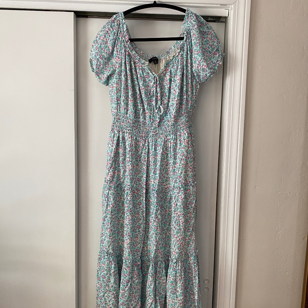 J Crew green floral print dress, size 2 Tall